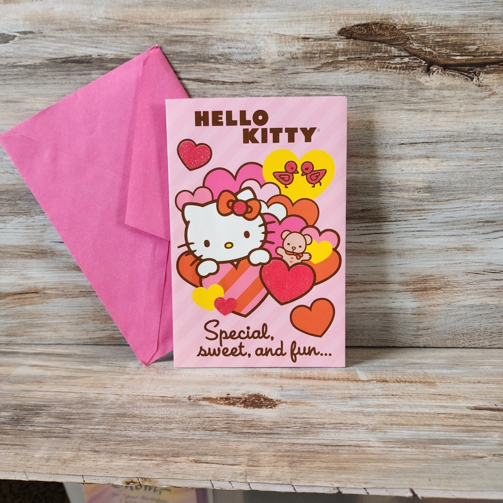 Sanrio Hello Kitty Valentine Card Glitter Pop Out Pink Hearts 2010 SIL-34044